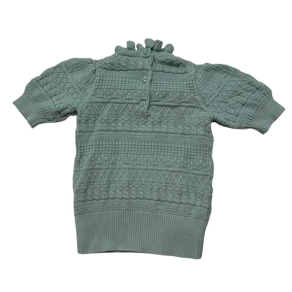 JANIE & JACK Heights Ruffle Puff Sleeve High Neck Sweater Aquifer Blue Size 3